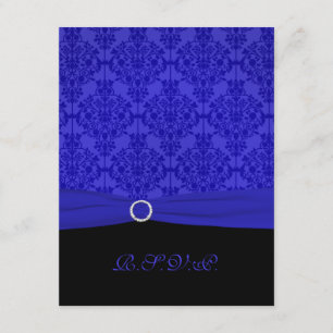 Cobalt Blue and Black Damask RSVP-Karte Einladung