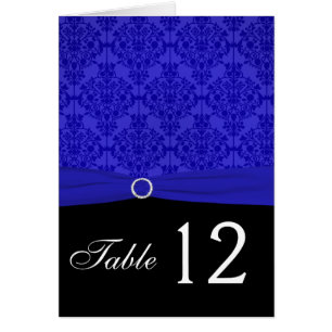 Cobalt Blue and Black Damask Tischnummer Card