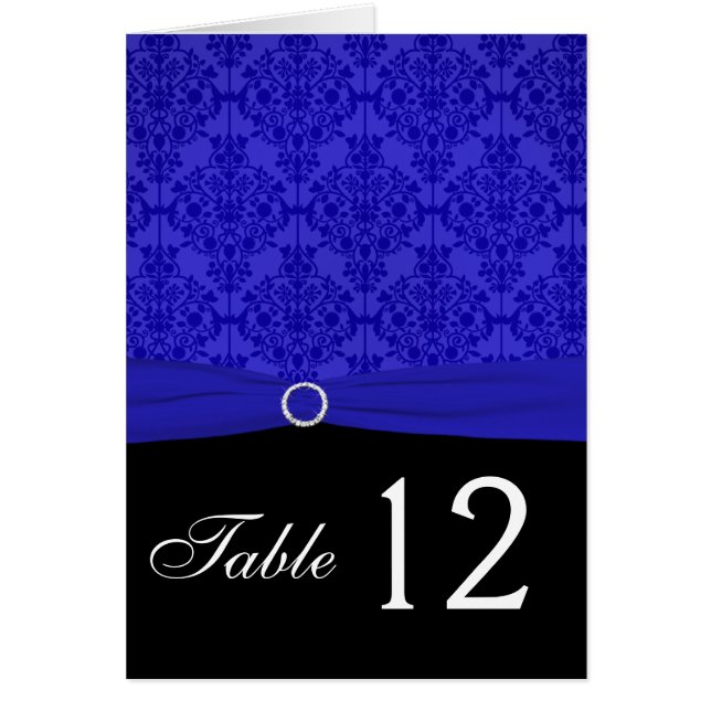 Cobalt Blue and Black Damask Tischnummer Card (Vorne)
