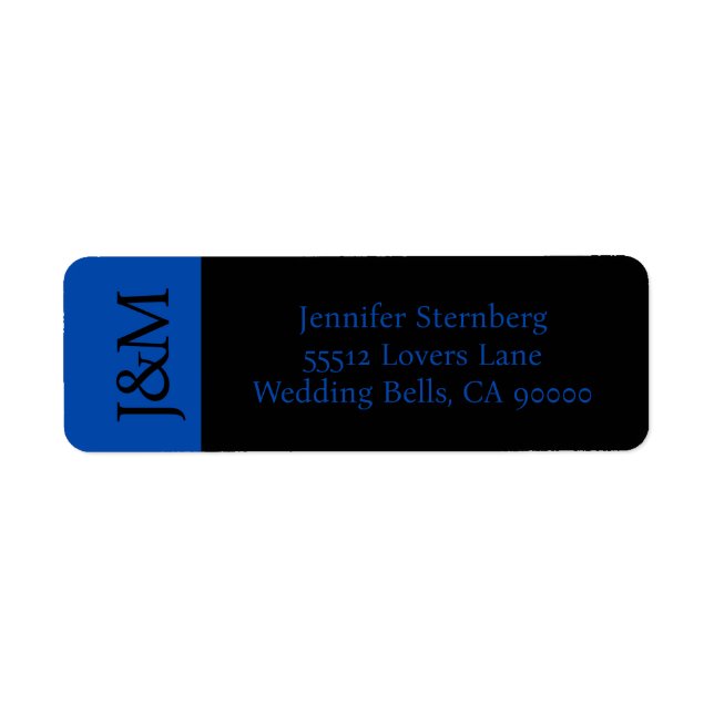 Cobalt Blue and Black Wedding Return Address Label (Vorne)