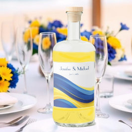 Cobalt Blue and Lemon Yellow Modern Wedding Alkoholflaschenetikett