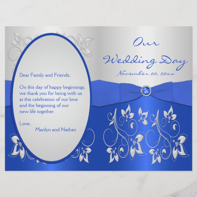Cobalt Blue and Silver Floral Wedding Program (Vorderseite)