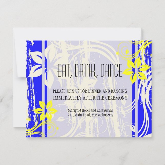 Cobalt Blue and Yellow Wedding Reception Card Einladung (Vorderseite)