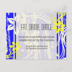 Cobalt Blue and Yellow Wedding Reception Card Einladung