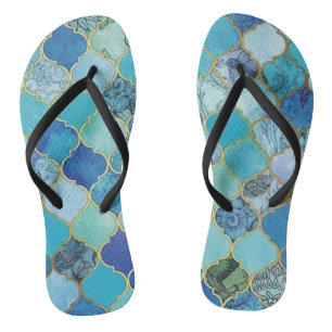 Cobalt Blue, Aqua & Gold Marokkanisch Flip Flops