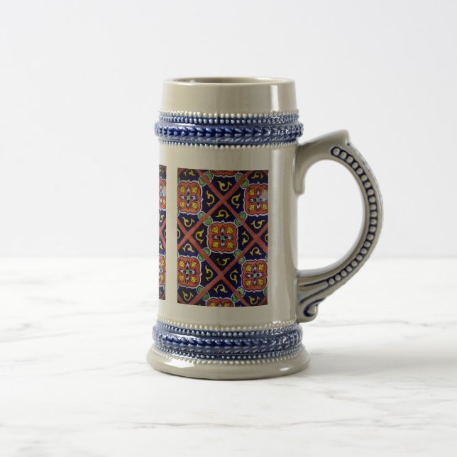 Cobalt Blue Burnt Orange Southwestern Tile Design Bierglas (Rechts)