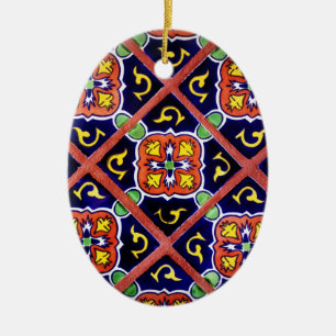 Cobalt Blue Burnt Orange Southwestern Tile Design Keramikornament