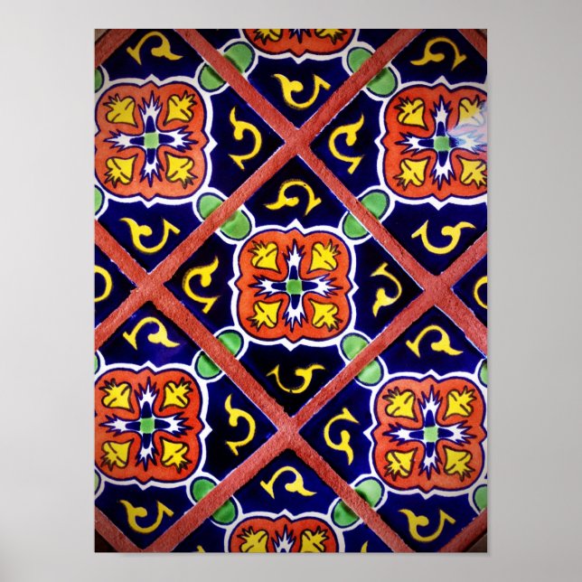 Cobalt Blue Burnt Orange Southwestern Tile Design Poster (Vorne)