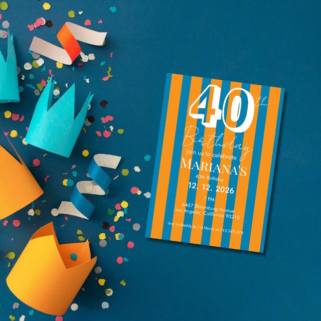 Cobalt Blue & Burnt Orange Stripes Modern Scripted Einladung (Von Creator hochgeladen)