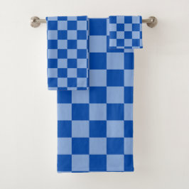 Cobalt Blue Checkerboard Badhandtuch Set