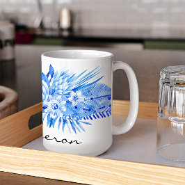Cobalt Blue, Custom Tropical Blume Blätter 15oz Kaffeetasse
