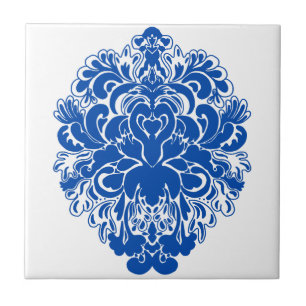 Cobalt Blue Damask Fliese