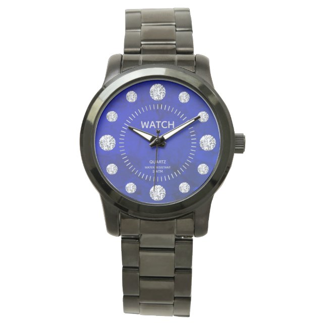 Cobalt Blue Diamond Solitaire Dial Individuelle Na Armbanduhr (Vorderseite)