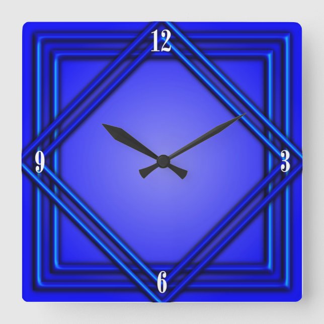 Cobalt Blue Doppelrahmen 4 weiße Zahlen Quadratische Wanduhr (Vorderseite)