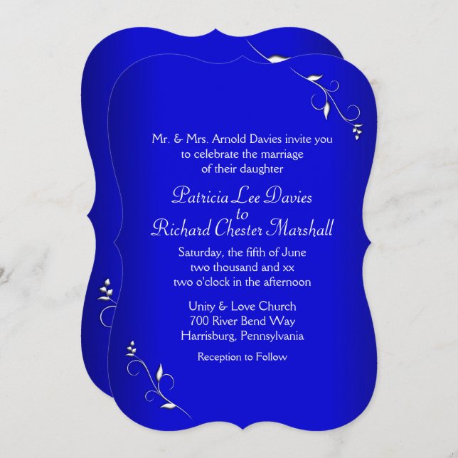 Cobalt Blue einfach elegant Einladung (Vorne/Hinten)