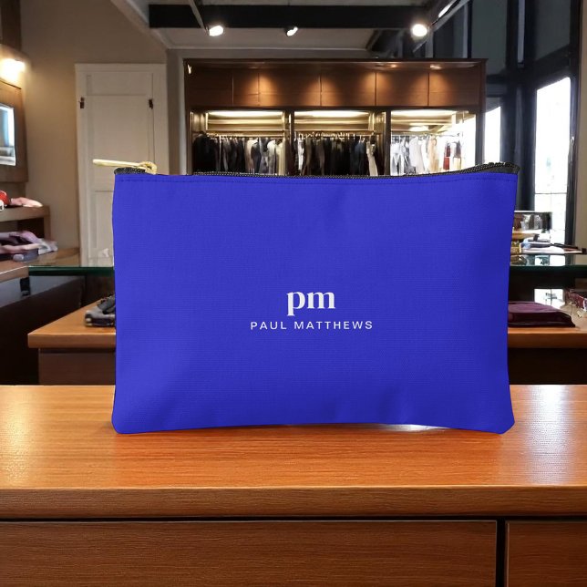 Cobalt Blue Einfache Minimalistische Monogramm und Zubehörtasche (Von Creator hochgeladen)