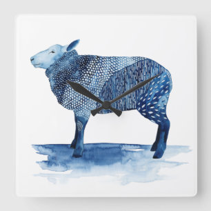 Cobalt Blue Farm Animals - Sheep Quadratische Wanduhr