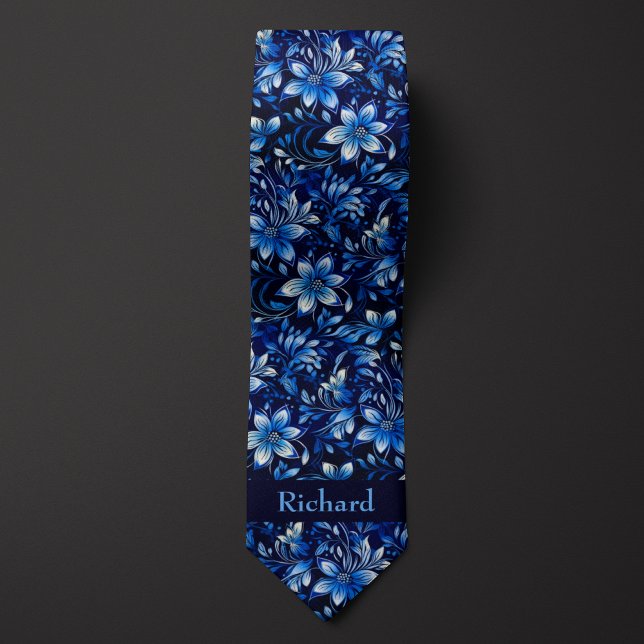 Cobalt Blue Floral Monogramm Krawatte (Von Creator hochgeladen)