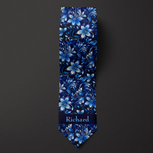 Cobalt Blue Floral Monogramm Krawatte