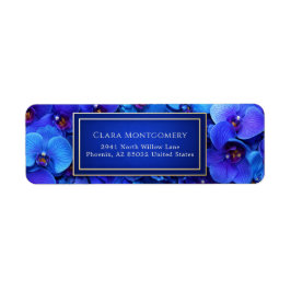 Cobalt Blue Gilded Botanical Orchid Return Address