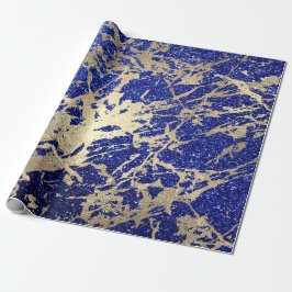 Cobalt Blue Glitzer Sepia Gold Marmorstein Metal Geschenkpapier