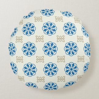 Cobalt Blue & Gold Floral Design Round Pillow Rundes Kissen