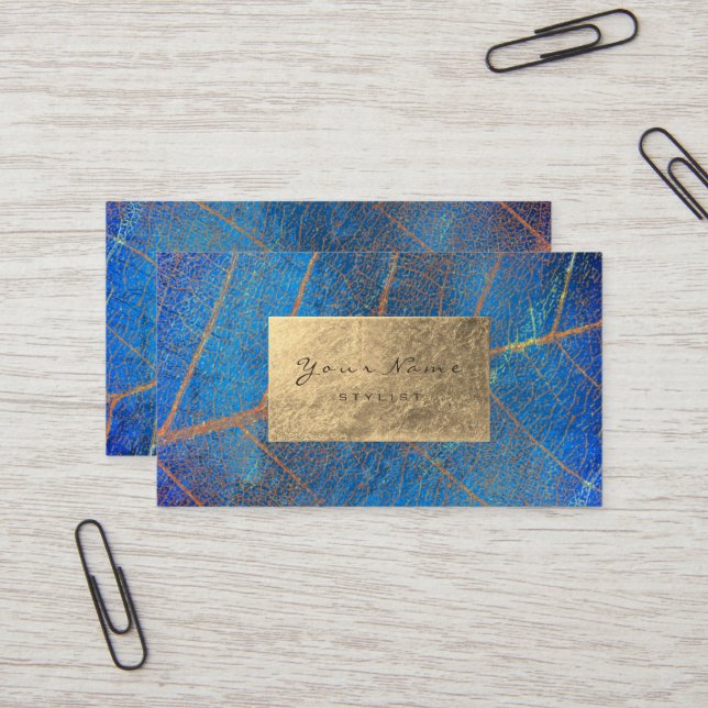 Cobalt Blue Gold Sapphire Sepia Foil Botanic Visitenkarte (Vorderseite/Rückseite Beispiel)