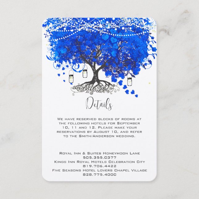 Cobalt Blue Heart Leaf Tree Wedding Begleitkarte (Vorderseite)
