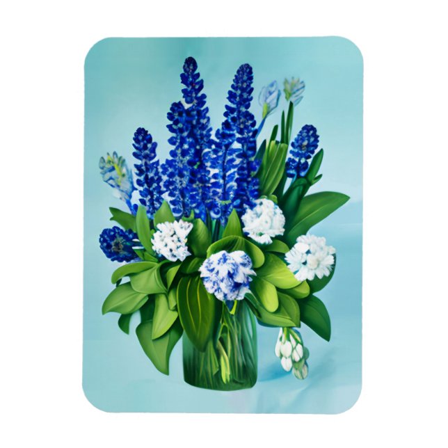 Cobalt Blue Hyacinths und Hydrangeas Magnet (Vertikal)