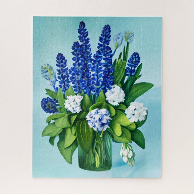 Cobalt Blue Hyacinths und Hydrangeas Puzzle (Vertikal)