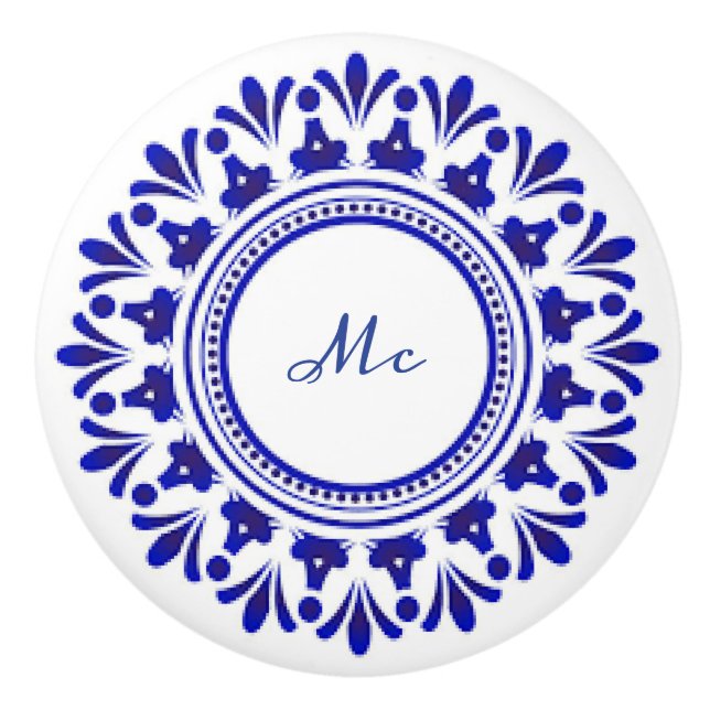 Cobalt Blue "Le Fleur"  Keramikknauf (Vorderseite)