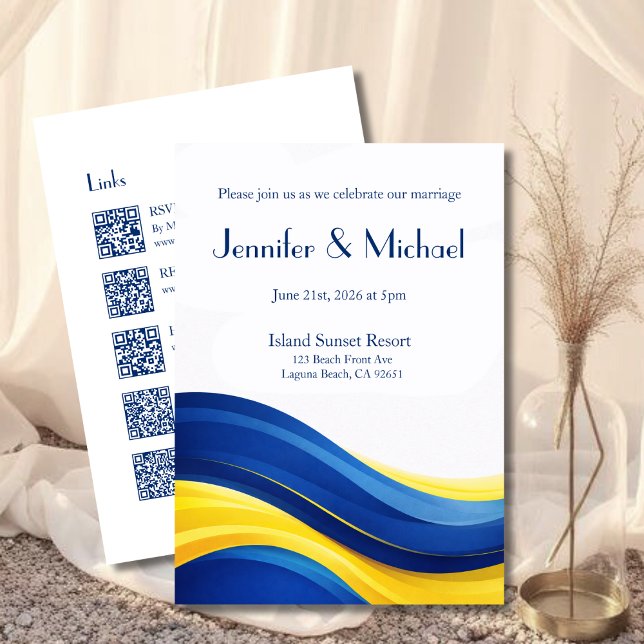 Cobalt Blue & Lemon Yellow All in One Wedding  Einladung (Cobalt Blue & Lemon Yellow All in One Wedding Collection)