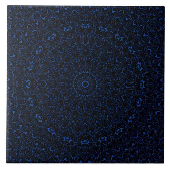 Cobalt Blue Mandala mit komplizierter Symmetrie Fliese (Vorderseite)