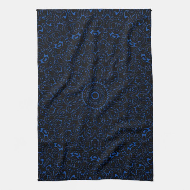 Cobalt Blue Mandala mit komplizierter Symmetrie Geschirrtuch (Vertikal)
