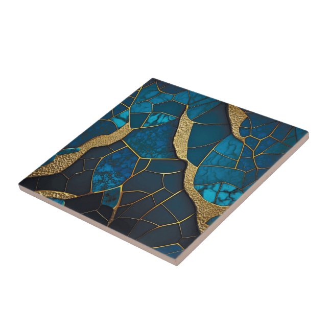 Cobalt Blue Marble Mosaik Gold Inlay Venen Fliese (Seite)