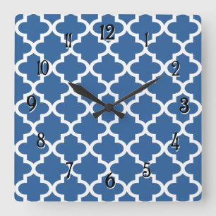 Cobalt Blue Marokkanischer Tile Trellis Quadratische Wanduhr