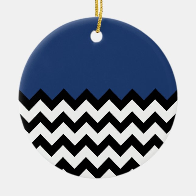 Cobalt Blue Muster auf großen Zigzag Zickzack Keramik Ornament (Vorne)