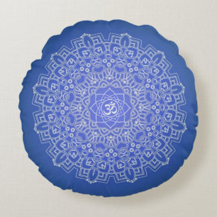 Cobalt Blue Om Mandala Meditation Runde Pillow Rundes Kissen