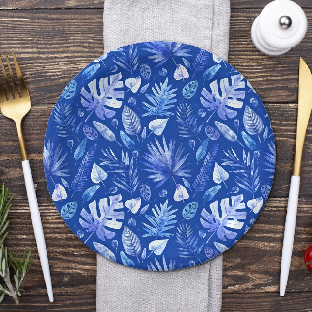Cobalt Blue on Blue Tropical Blätter Muster 7" Pappteller (Von Creator hochgeladen)
