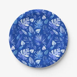 Cobalt Blue on Blue Tropical Blätter Muster 7" Pappteller