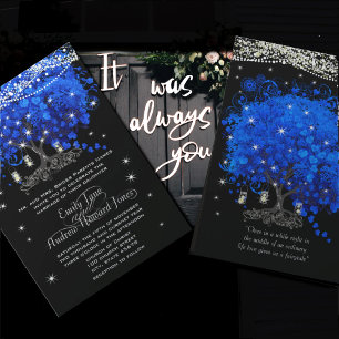 Cobalt Blue Opulence Heart Leaf Tree Wedding Einladung