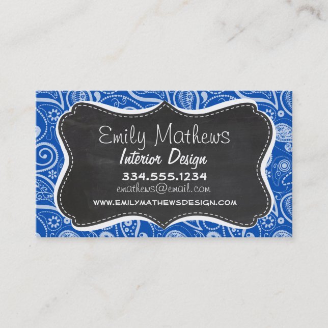 Cobalt Blue Paisley; Vintag Chalkboard Visitenkarte (Vorderseite)