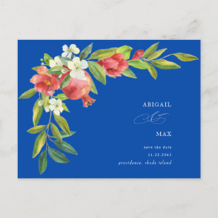 Cobalt Blue Pomegranate Wedding Save the Date Postkarte