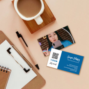 Cobalt Blue QR Code Foto Social Media Icons Visitenkarte