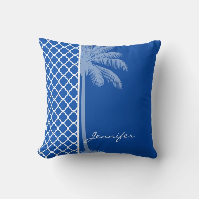 Cobalt Blue Quatrefoil; Palm Kissen (Vorderseite)
