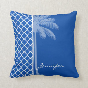 Cobalt Blue Quatrefoil; Palm Kissen