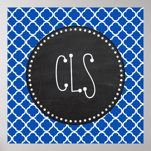 Cobalt Blue Quatrefoil; Retro Chalkboard Poster (Vorne)