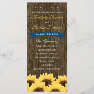 Cobalt Blue Rustic Sunflower Wedding Programm