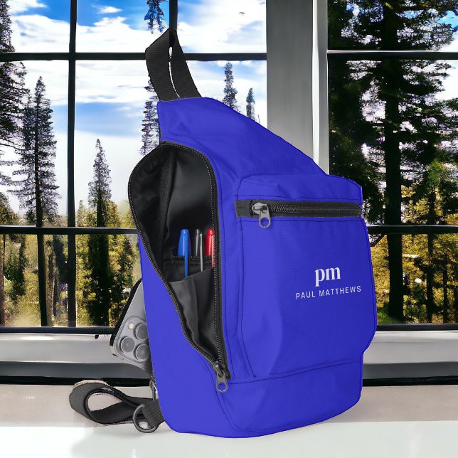 Cobalt Blue Simple Minimal Name Monogram Crossbody Bag (Personalize with your initials and name.)