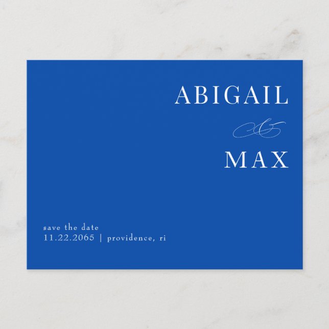 Cobalt Blue Simple Wedding Save the Date Postkarte (Vorderseite)